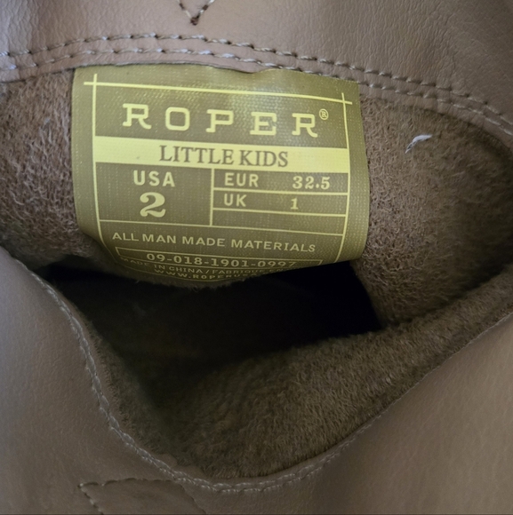 LITTLE GIRLS BROWN VINTAGE ROPER BOOTS WITH TURQUOISE EMBROIDERY AND CRYSTALS - Picture 3 of 8
